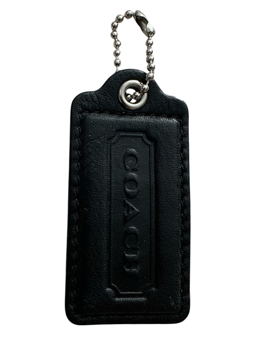 Vintage COACH XL Black Leather Hangtag Replacement Charm Silver Chain 2-5/8”